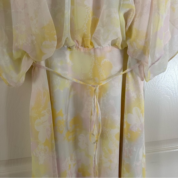 NWT ModCloth Flowy Floral Midi Dress in Pastel Yellow, Pink with Tie Waist - Picture 8 of 16
